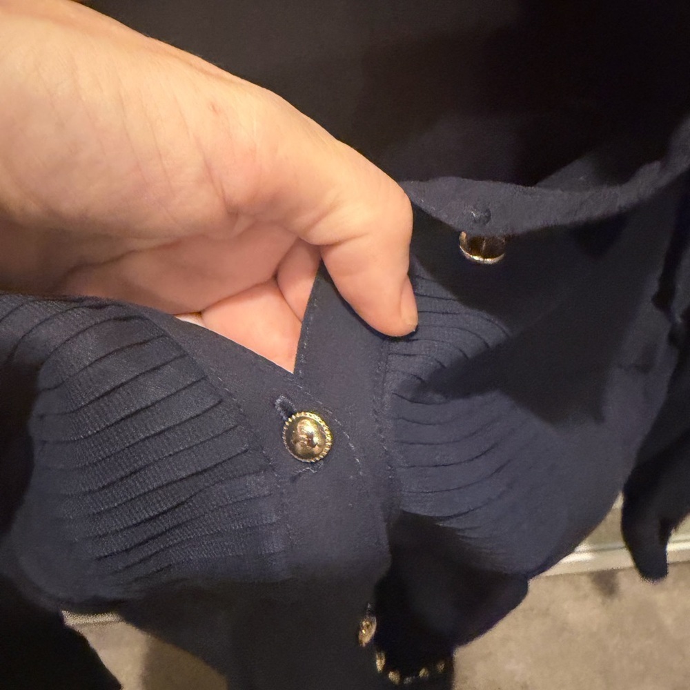 Mina UK Navy Pleated Collar Blouse - Picture 6 of 8